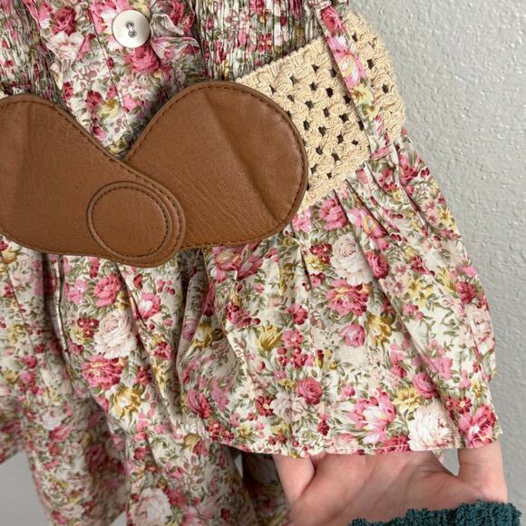 Deb Size Large Strapless Mini Dress Tiered Skirt Boho Belt Microfloral Print - Picture 3 of 5